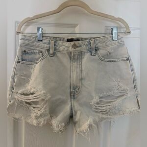 Distressed Light Wash Denim Shorts - Women's